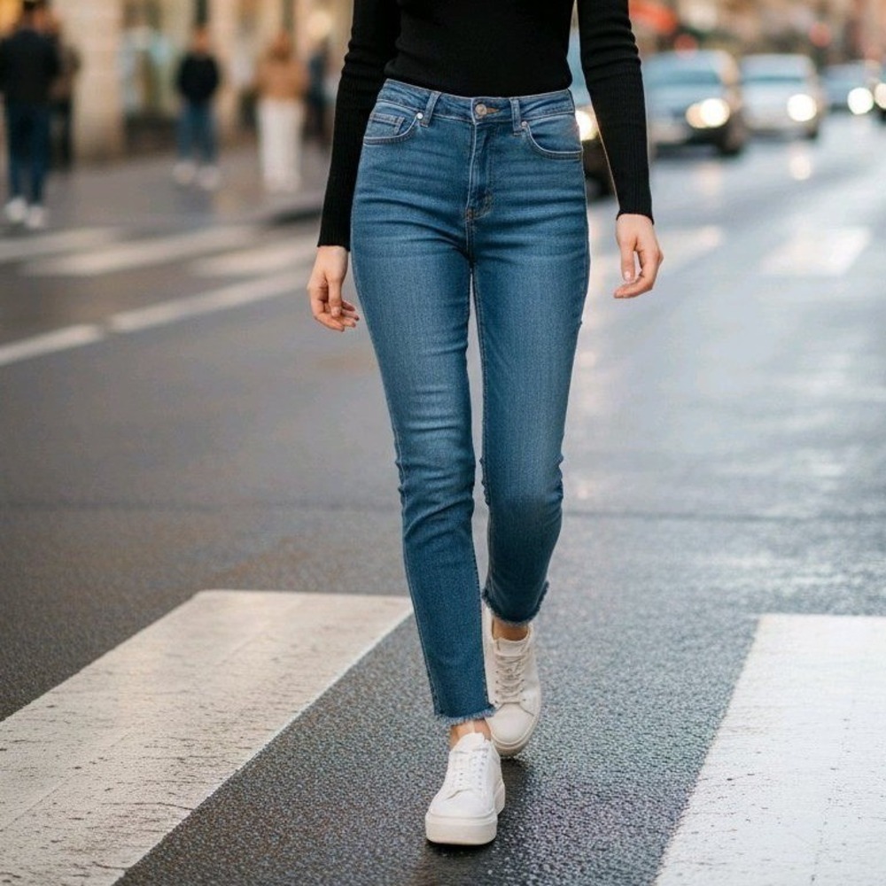 Madewell The Perfect Vintage Crop Jean Women Size 27‎ Medium Wash Raw Hem